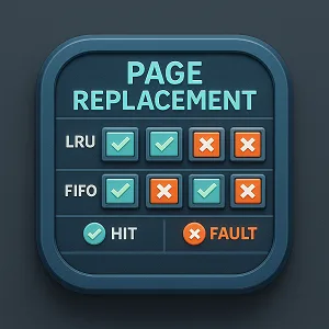 Memory blocks showing hits and faults for LRU and FIFO